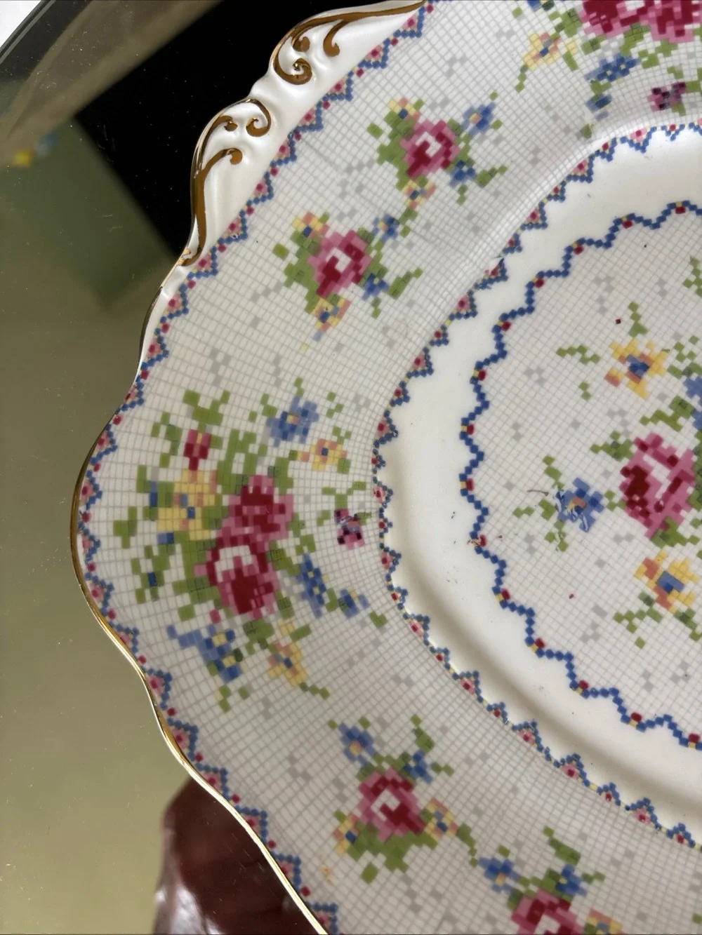 Vintage Royal Albert Gold Trimmed Cake Plate Petit Point Cross Stitch Pattern